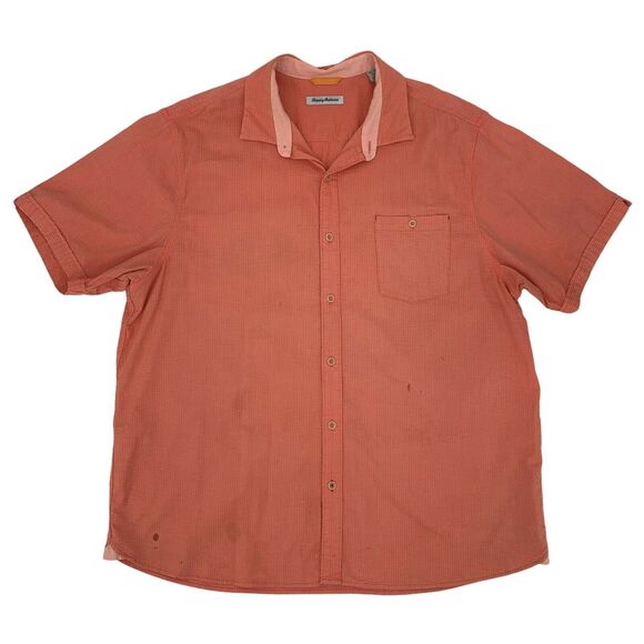 Tommy Bahama Shirt Men XXL 2XL Salmon Short Sleeve Button Up Cotton Tencel *READ - Picture 1 of 13